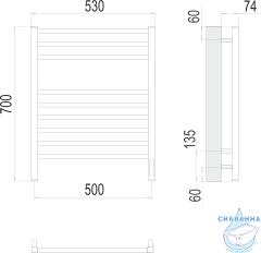 Полотенцесушитель электрический Terminus Ватикан П9 50х70 (с возможностью скрытого подключения, подключение справа)