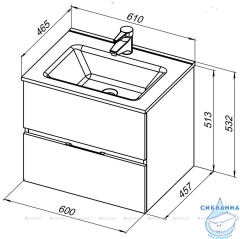 Тумба Aquanet Алвита New 60 (2 ящ.) с раковиной Flat 60 дуб веллингтон