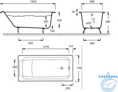 Ванна чугунная Jacob Delafon Parallel 150х70 без отверстий для ручек, без ножек E2946-00