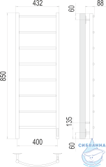 Полотенцесушитель электрический Terminus Классик П8 40х85 (с возможностью скрытого подключения, подключение справа) 4670078531346