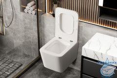 Унитаз подвесной безободковый Abber Rechteck AC1201MW с сиденьем Soft Close (микролифт) (белый матовый)