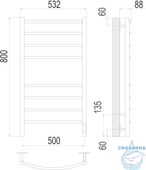 Полотенцесушитель электрический Terminus Классик П8 50х80 черный матовый (с возможностью скрытого подключения, подключение справа)