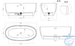 Ванна из искусственного камня Salini Luce 150x75 (материал solix, белый матовый)