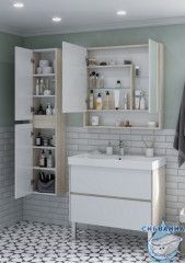 Шкаф-зеркало Акватон Сканди 90 см белый/дуб верона 1A252302SDB20