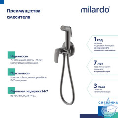 Встраиваемый смеситель с гигиеническим душем, графит, Rora, Milardo, RORGMR0M08