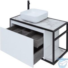 Тумба Aquanet Nova Lite Loft 90L 261652 с раковиной City-1 39 белый глянец