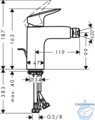 Смеситель для биде Hansgrohe Logis 71200000 (с донным клапаном)