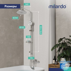 Душевой гарнитур с тропической лейкой, глянцевый хром, Ideal Spa, Milardo, ILSSB3FM76