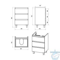 Тумба напольная Brevita Victory 60 серый с раковиной Dreja Luxury 60