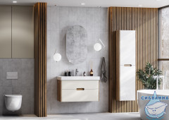 Тумба Акватон Оливия 90 с раковиной Адриана 90 бежевый/дуб велингтон