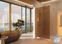 Душевое ограждение Vincea Walk-In 100 см профиль брашированное золото, стекло янтарь VSW-1H100GSG