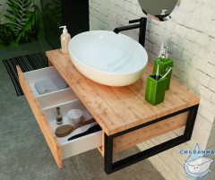 Тумба подвесная 1Marka GRUNGE LOFT 80П (1 ящик) Дуб Вотан с раковиной Sanita Luxe Инфинити 60