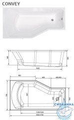 Акриловая ванна 1MarKa Convey 170х75 L с ножками