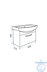 Тумба подвесная 1Marka Вита 65 (1 ящик) с раковиной Балтика 65 с 1 ящиком белый глянец