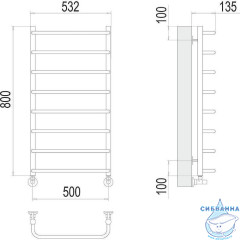 Полотенцесушитель водяной Terminus Стандарт П8 50х80 (нижнее подключение)
