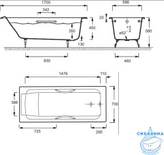Ванна чугунная Jacob Delafon Parallel 170х70 с отверстиями для ручек, без ножек  E2948-00
