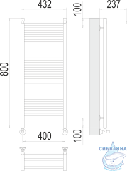 Полотенцесушитель водяной Terminus Аврора П16 40х80 с полкой (нижнее подключение)