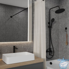 Комплект смесителей 2 в 1: Душевая система с тропическим душем с изливом и смеситель для настольного умывальника, черный матовый, Rora, Milardo, ROR0004M70