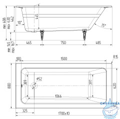Чугунная ванна Универсал Оптима Ультра 170x80 с ножками