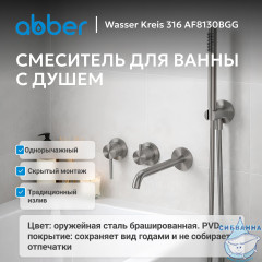 Смеситель ABBER Wasser Kreis 316 AF8130BGG для ванны скрытого монтажа, брашированная оружейная сталь