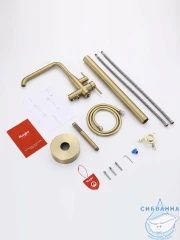 Смеситель для ванны напольный Raglo R20.33.03 с душевым гарнитуром (сатин золотой)