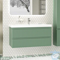 Тумба подвесная Brevita Victory 105 зеленый с раковиной Dreja Luxury 105