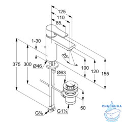 Смеситель для раковины Kludi Zenta Sl 482900565 (с донным клапаном) (хром)