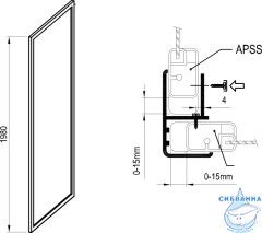 Боковая стенка Ravak APSS-75 профиль черный, стекло пеарл