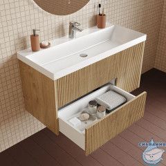 Тумба с умывальником подвесная, 100 см, светлый дуб, Билд (Bild) 2.0, IDDIS, BIL10V1i95K подходит умыв. 4511000i28