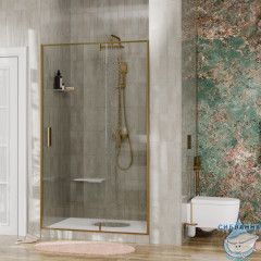 Дверь в нишу Wasserkraft Aisch 100 см профиль золото, стекло прозрачное 55P12