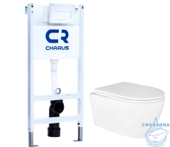 Инсталляция Charus City с кнопкой смыва Charus белый матовый, в комплекте с унитазом Azario Uno с сиденьем Soft close (микролифт) 
