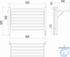 Полотенцесушитель электрический Terminus Горизонт П8 80х60 (с возможностью скрытого подключения, подключение справа) (хром)