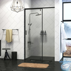 Дверь в нишу Wasserkraft Elbe 74P04 90x200 профиль черный, стекло прозрачное