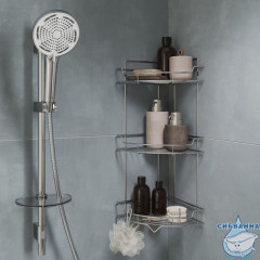 Полка трёхъярусная угловая, проволока стальная, хром, Grid, Milardo, GRICC3CM44