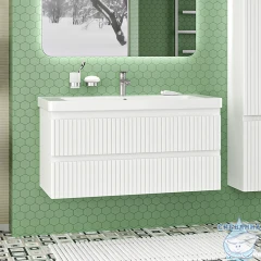 Тумба подвесная Brevita Victory 105 белый матовый с раковиной Dreja Luxury 105