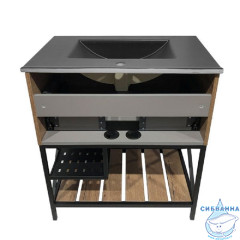 Тумба напольная Comforty Бредфорд 75 дуб темный с раковиной Comforty 75E черная
