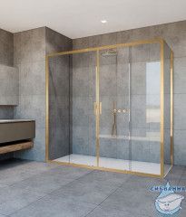 Душевое ограждение Vincea Garda 170x90 профиль брашированное золото, стекло прозрачное VSR-1G29017CLG