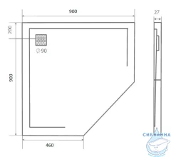 Поддон из литьевого мрамора Bas Эссентия 90x90 pnt графит 