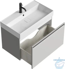 Тумба подвесная Aqwella Pure 80 серый туман, с раковиной Aqwella Вилис 80