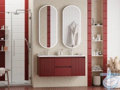 Тумба подвесная Brevita Wine 120 бордовый с раковиной Brevita Onda 120 (с двумя чашами 