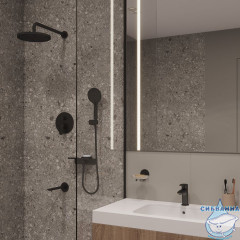 Комплект смесителей 2 в 1: Душевая система с изливом и смеситель для умывальника, черный матовый, Rora, Milardo, ROR0003M70