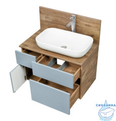 Тумба Акватон Мишель 80 дуб рустикальный/фьорд, без раковины и столешницы 1A256801MIX30
