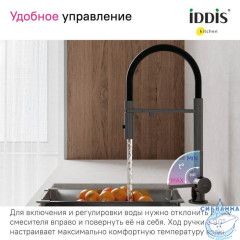 Смеситель для кухни с фильтром и гибким изливом, графит, Ace, IDDIS, ACEGMFFi05