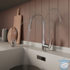 Смеситель для кухни с гибким изливом и душевой насадкой, глянцевый хром, Meal, Milardo, M07SB2FM05