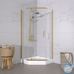 Душевое ограждение Тритон Дека 90x90 профиль золото, стекло прозрачное Щ0000073923 (с поддоном)