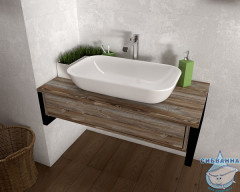 Тумба подвесная 1Marka GRUNGE LOFT 100П (1 ящик) Дуб Намибия с раковиной Sanita Luxe Инфинити 60