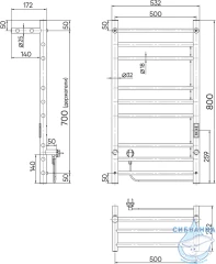 Полотенцесушитель электрический Indigo Line Trinity П8 с полкой (с таймером) 50х80 графит (с возможностью скрытого подключения, подключение R/L)