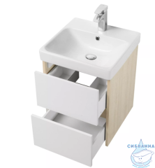 Тумба Акватон Сканди 45 белый/дуб верона, с раковиной Адриана 45