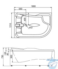 Акриловая ванна Gemy G9083 K L 180х121 с гидромассажем