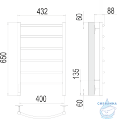 Полотенцесушитель электрический Terminus Классик П6 45х65 (с возможностью скрытого подключения, подключение слева)